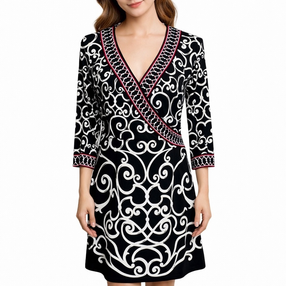 White House Black Market Swirl Print Wrap Front Dress Medium